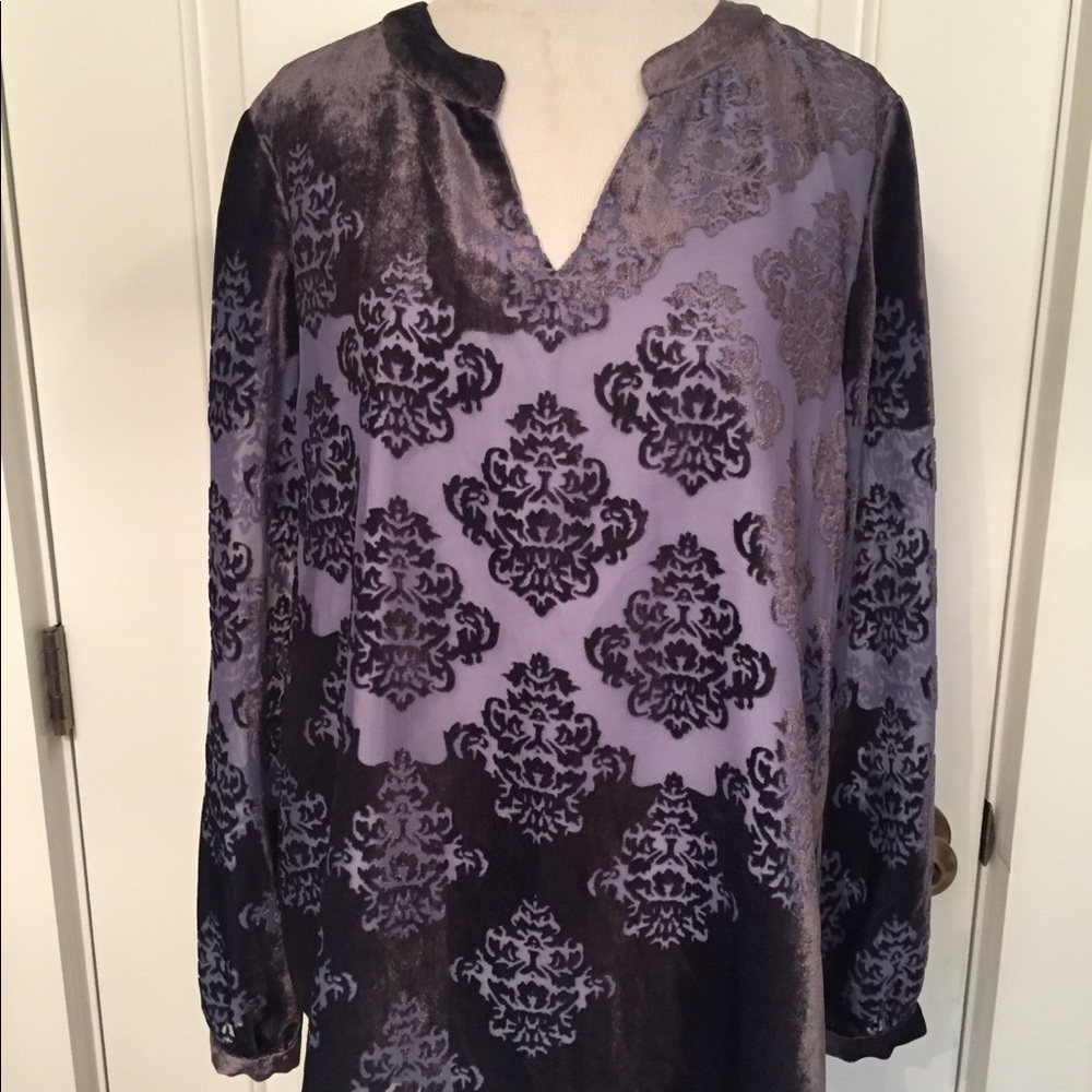 NIC ZOE TOP TUNIC GRAY PURPLE LONG SLEEVE V-NECK Size M